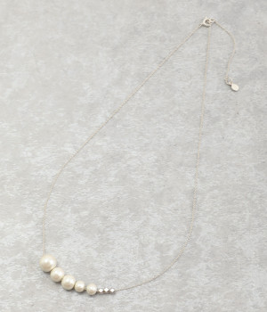 グラデコットンパール＆ビーズ　ネックレス(シルバー-ONESIZE)