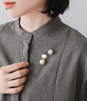 オーバルカボション＆コットンパール　2setブローチ