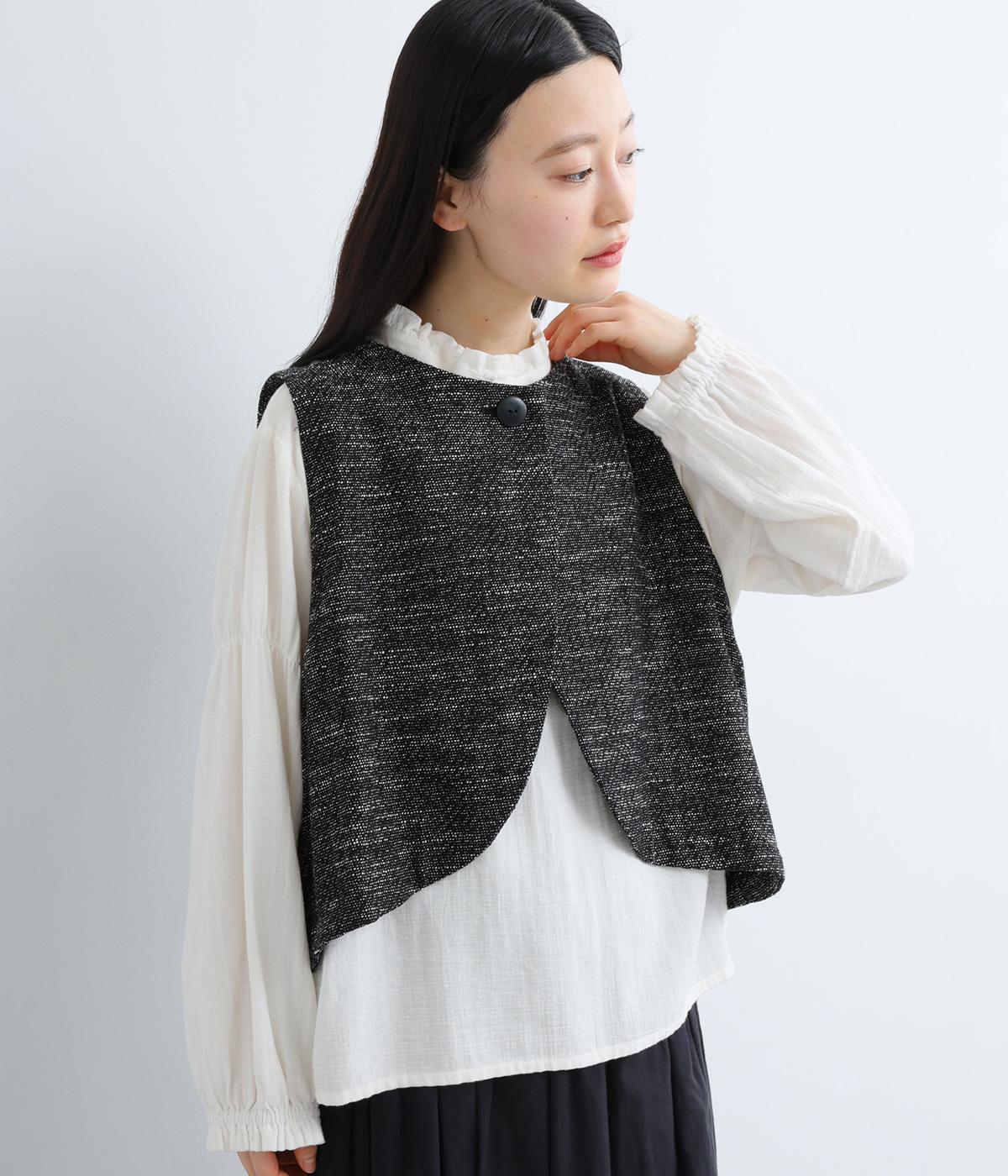 ツイード風うしろ重ねラウンドベスト(オフ×ブラック-F)