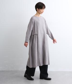 リネンサイド切替ギャザーワンピース(グレー-F)