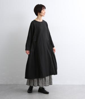 リネンサイド切替ギャザーワンピース(ブラック-F)