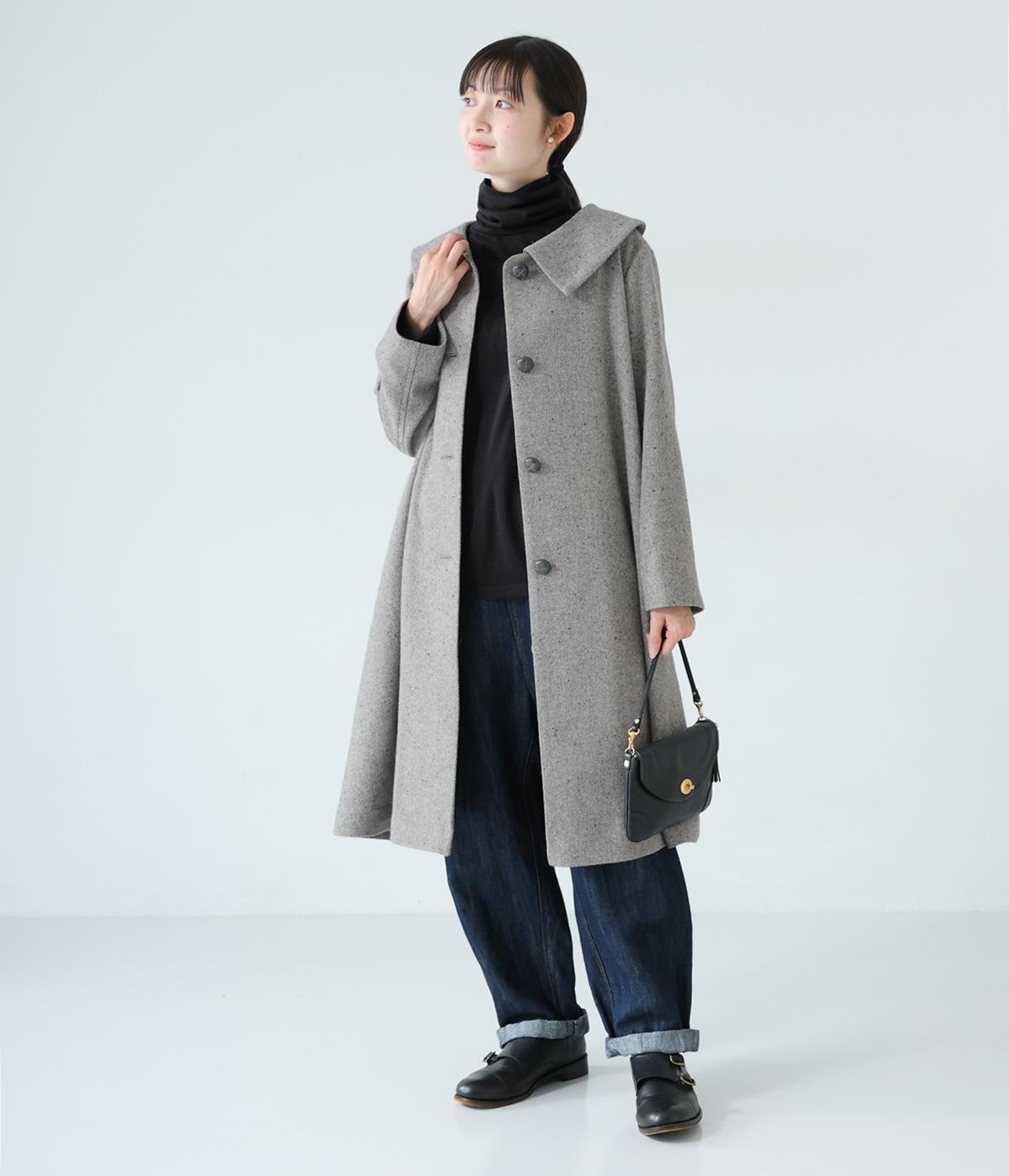 ウール混襟付きフレアコート(シルバーグレー-F)