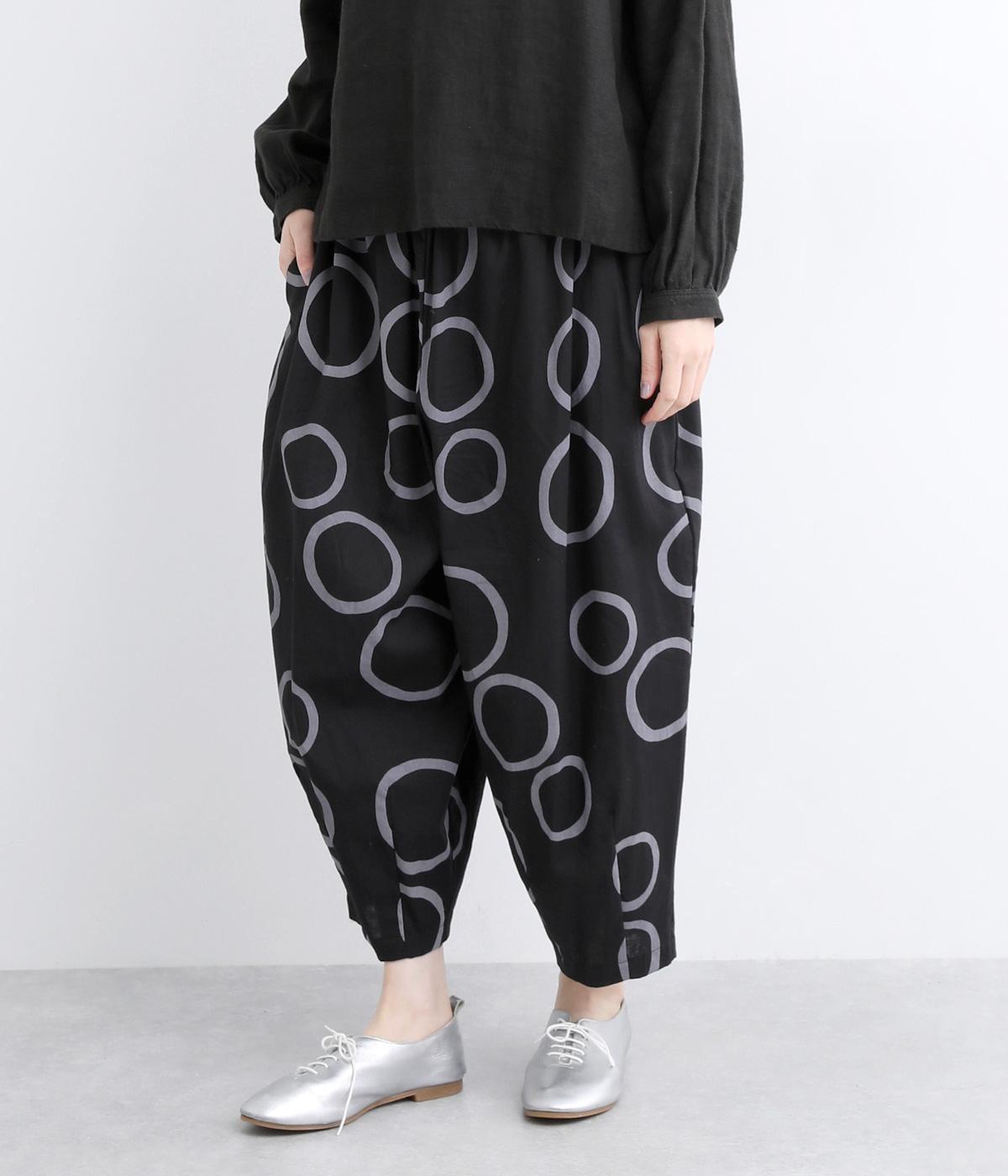 リネンコットンバブル柄裾ダーツパンツ(ブラック-F)