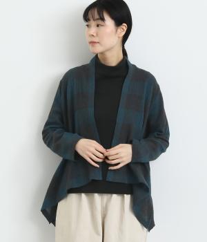 ウールチェック柄カーディガン(ブルー-F)