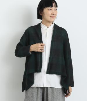 ウールチェック柄カーディガン(グリーン-F)