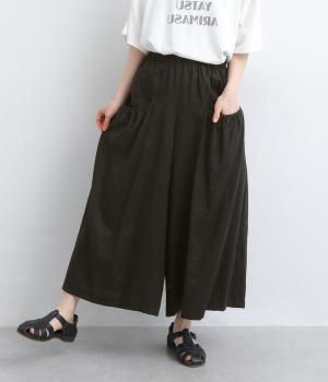 リネンポケットガウチョパンツ(ブラック-F)