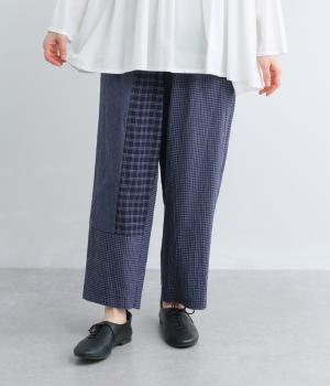 リネンコットンパッチワーククロップドパンツ(ネイビー-F)