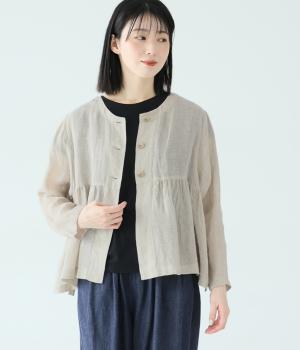 リネンギャザー切替えカーディガン(キナリ-F)