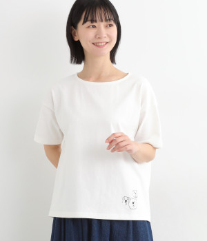 コットン天竺らくがきワンコ刺しゅう幅広プルオーバー(オフ-ONESIZE)