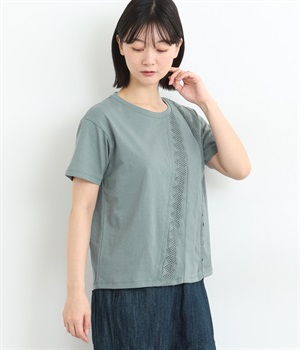 コットン天竺レースタックプルオーバー(グリーン-ONESIZE)