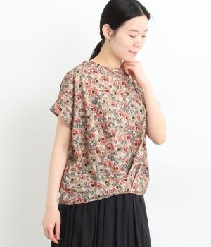 コットン花柄BACKリボン裾タックブラウス(ベージュ-ONESIZE)