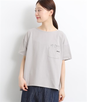 コットン天竺ポケットねこ巾広プルオーバー(グレージュ-ONESIZE)