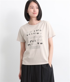 コットン天竺いろんなわんこフェイスTEE(グレージュ-ONESIZE)