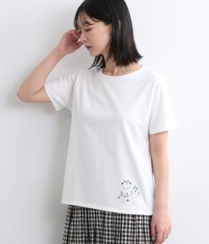 コットン天竺落書きねこ刺しゅうTEE(オフ-ONESIZE)
