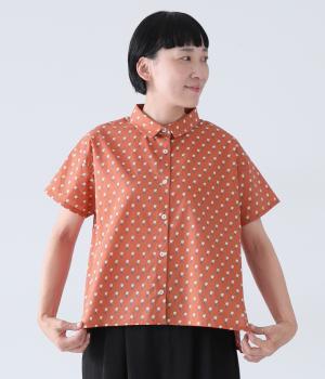 コットンフラワー柄チビ襟シャツ(オレンジ-ONESIZE)