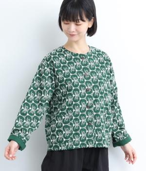 リボン刺しゅうBOXジャケット(グリーン-F)