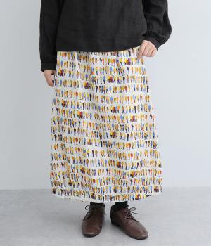 コットン総柄コクーンスカート(人柄-F)