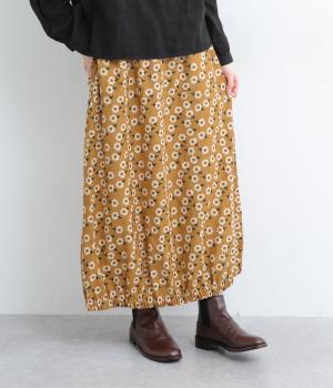 総柄コーデュロイコクーンスカート(花ベージュ-F)