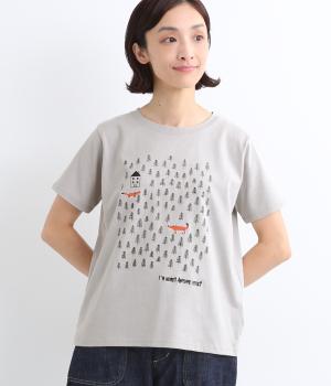 コットン森の中のキツネプリントTEE