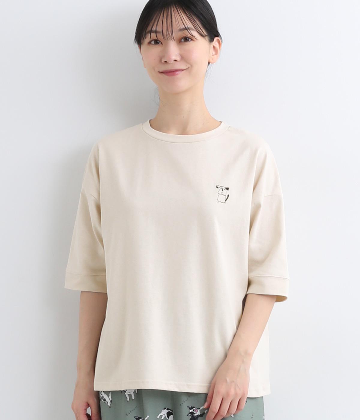 コットンワンポイントいぬ刺しゅうプルオーバー(ナチュラル-F)