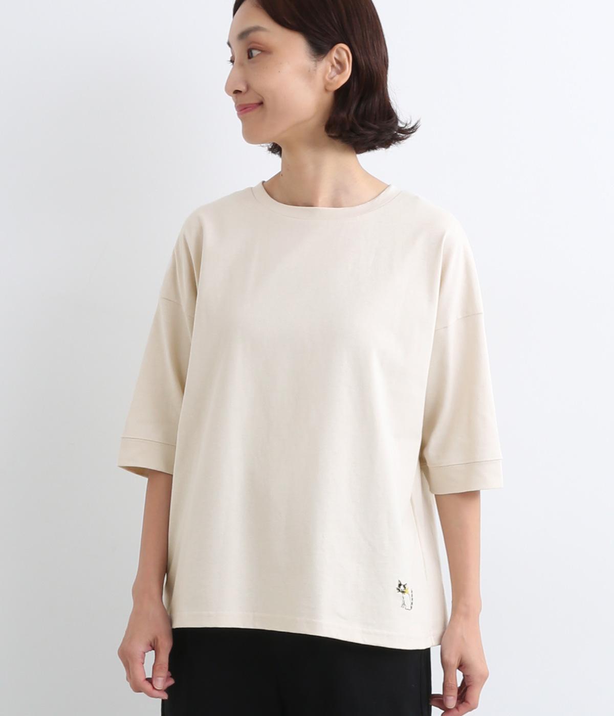 コットンワンポイントねこ刺しゅうプルオーバー(ナチュラル-F)