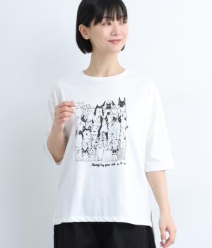 コットンいぬ集合プリントTEE(オフ-F)