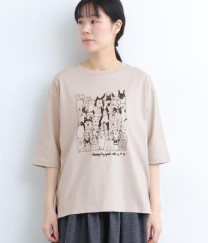 コットンいぬ集合プリントTEE(グレージュ-F)
