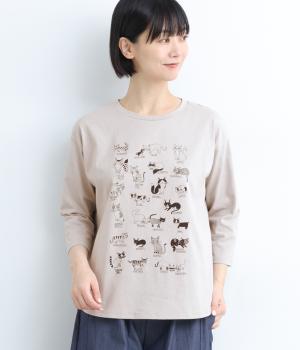OE天竺コットンいろいろネコプリントプルオーバー