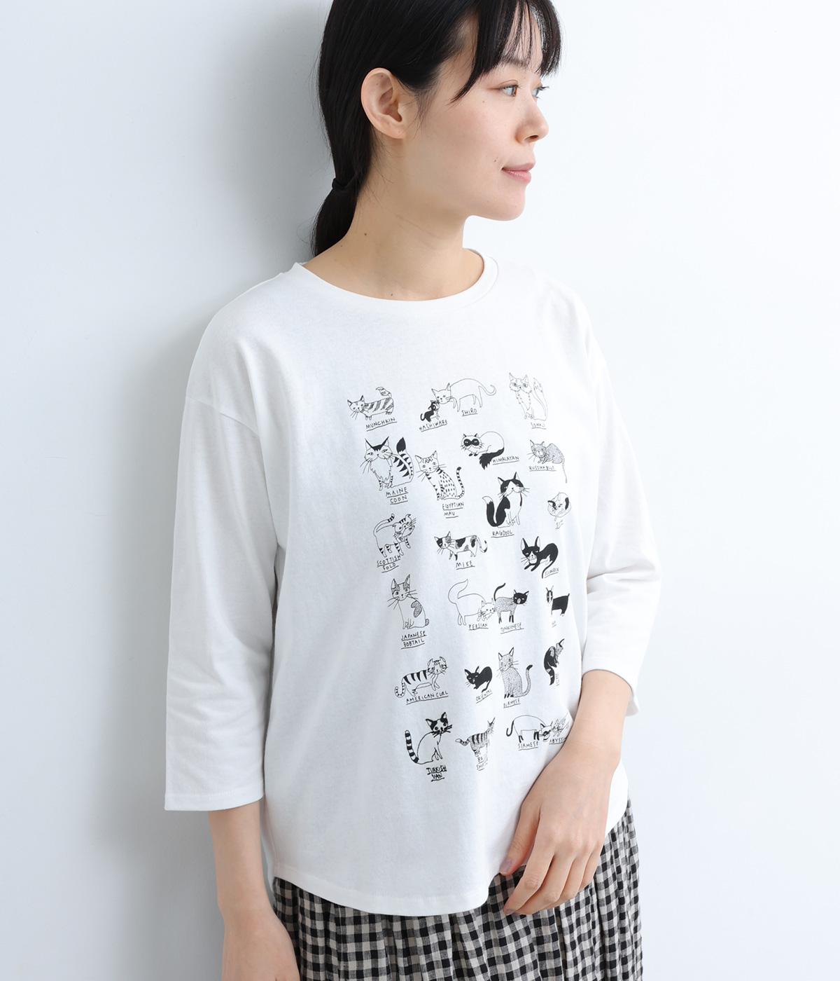 OE天竺コットンいろいろネコプリントプルオーバー(オフ-F)