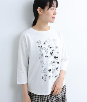 OE天竺コットンいろいろネコプリントプルオーバー(オフ-F)