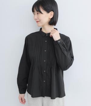 コットン襟レースピンタックブラウス(クロ-F)