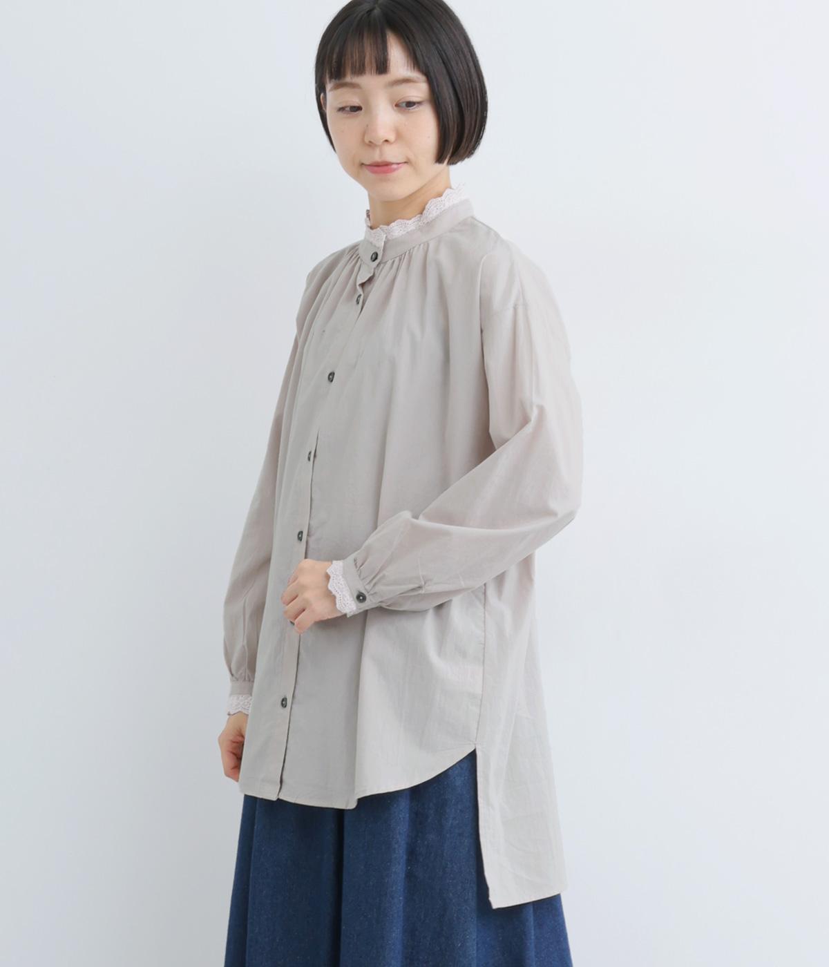 コットンレース襟ギャザーチュニック(ナチュラル-F)