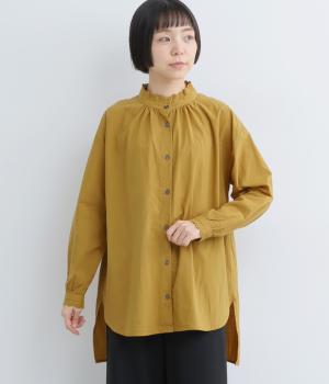 コットンレース襟ギャザーチュニック(マスタード-F)