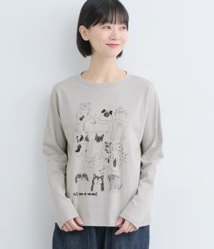 コットン天竺落書きワンコ集合プルオーバー(グレー-F)