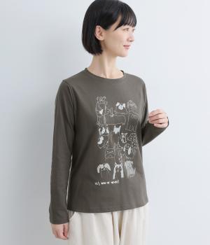 コットン天竺落書きワンコ集合プルオーバー(チャコール-F)