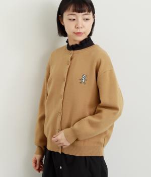 マフラーねこ刺しゅうニットカーディガン(キャメル-F)