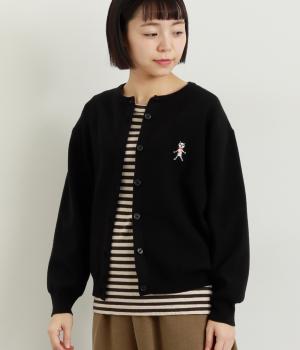 マフラーねこ刺しゅうニットカーディガン(クロ-F)