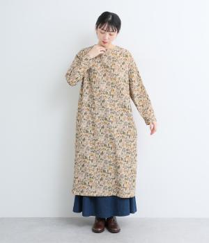総柄コーデュロイワンピース(森と動物ベージュ-F)