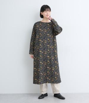 総柄コーデュロイワンピース(森と動物ネイビー-F)