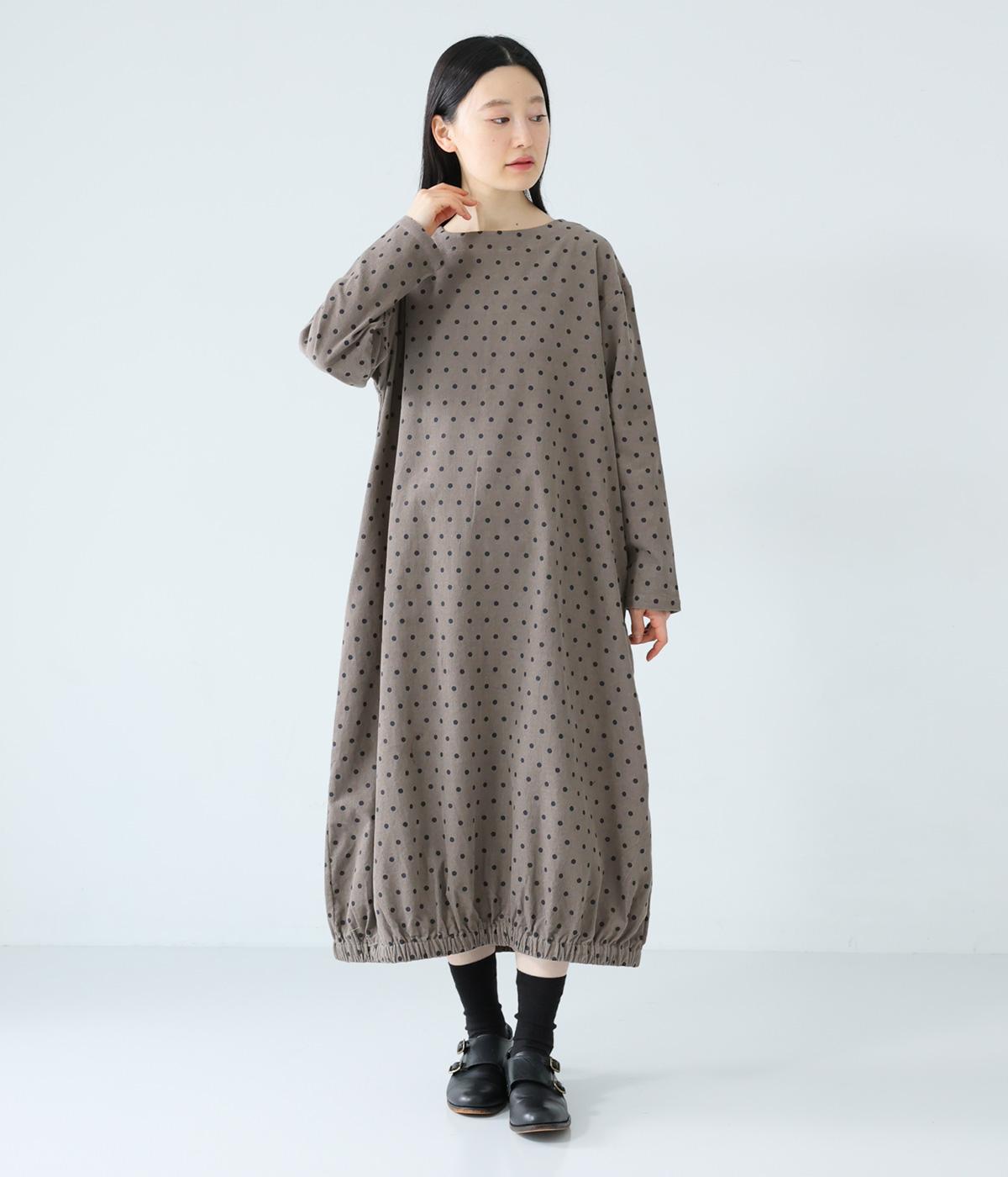 コットンドットコーデュロイコクーンワンピース(モカ-F)