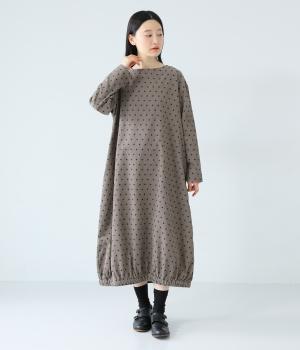コットンドットコーデュロイコクーンワンピース(モカ-F)