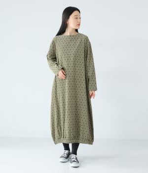 コットンドットコーデュロイコクーンワンピース(カーキ-F)