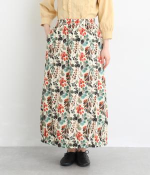 水彩花柄コクーンスカート(アイボリー-F)