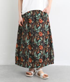 水彩花柄コクーンスカート(ブラック-F)