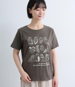 いろいろフクロウプリントTシャツ