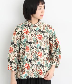 水彩花柄ちび襟ブラウス(アイボリー-F)