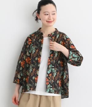 水彩花柄ちび襟ブラウス(ブラック-F)