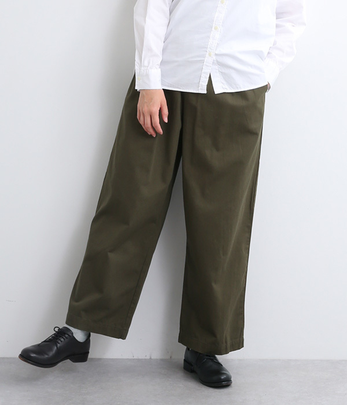 コットンダンプイージーワイドパンツ(カーキ-ONESIZE)