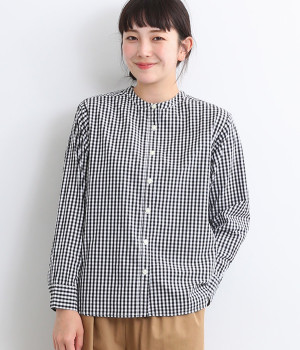 コットンバンドカラーシャツ(ブラックギンガム-ONESIZE)