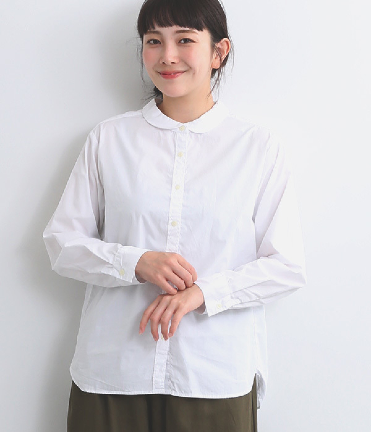 コットンラウンドカラーシャツ(ホワイト-ONESIZE)